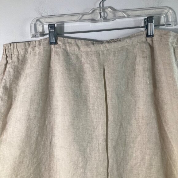 Womens Parisian Works Linen Maxi Skirt Tan XL Cut Outs Side Slits - Picture 3 of 8